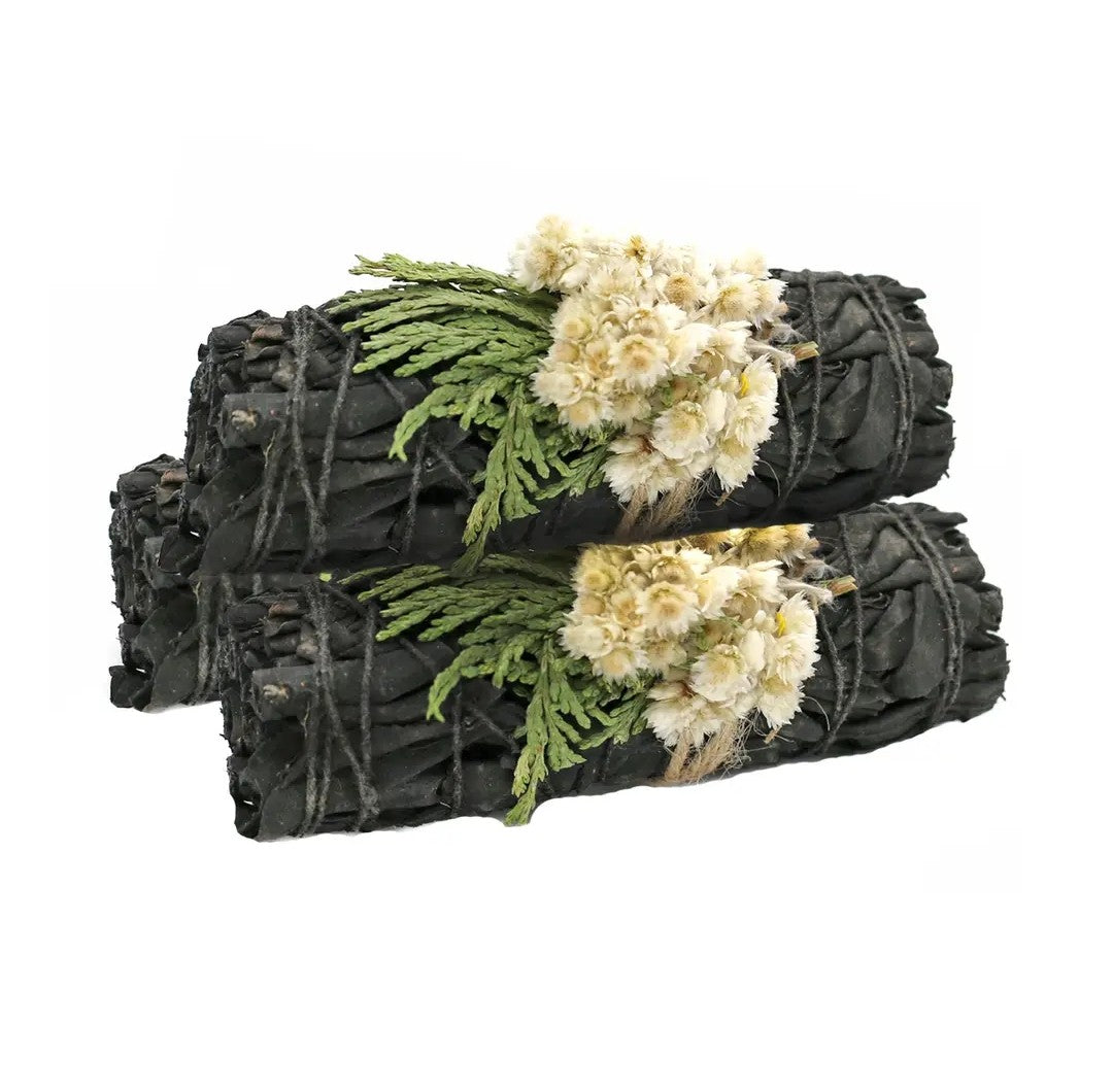 'Midnight Bloom' Floral White Sage Smudge Stick (4 in.)